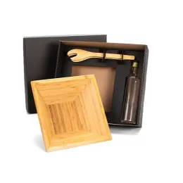 Kit Salada Com Garrafa - Bambu / Vidro 3 Pçs SMKT-90168
