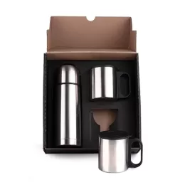 Conjunto de Garrafa e Caneca em Aço Inox 330/180ml 3 Pçs SMIX-02411