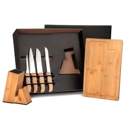 Conj. Cozinha Com Cepo Em Bambu / Inox 6 Pçs SMKT-90163