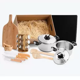 Kit Para Cozinha Em Bambu / Inox 18Pçs SMKT-20022